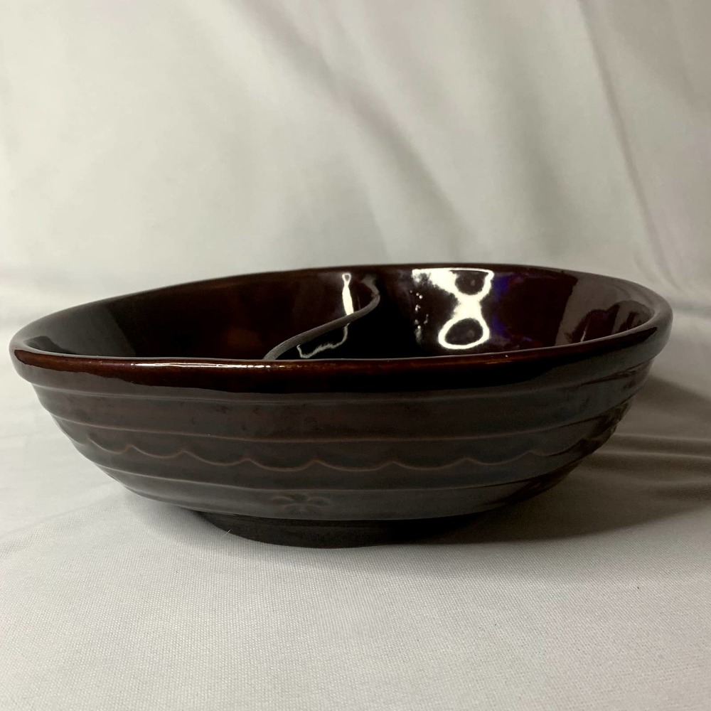 Vintage Marcrest Oven Proof Stoneware Daisy Dot Divided Brown Casserole Dish